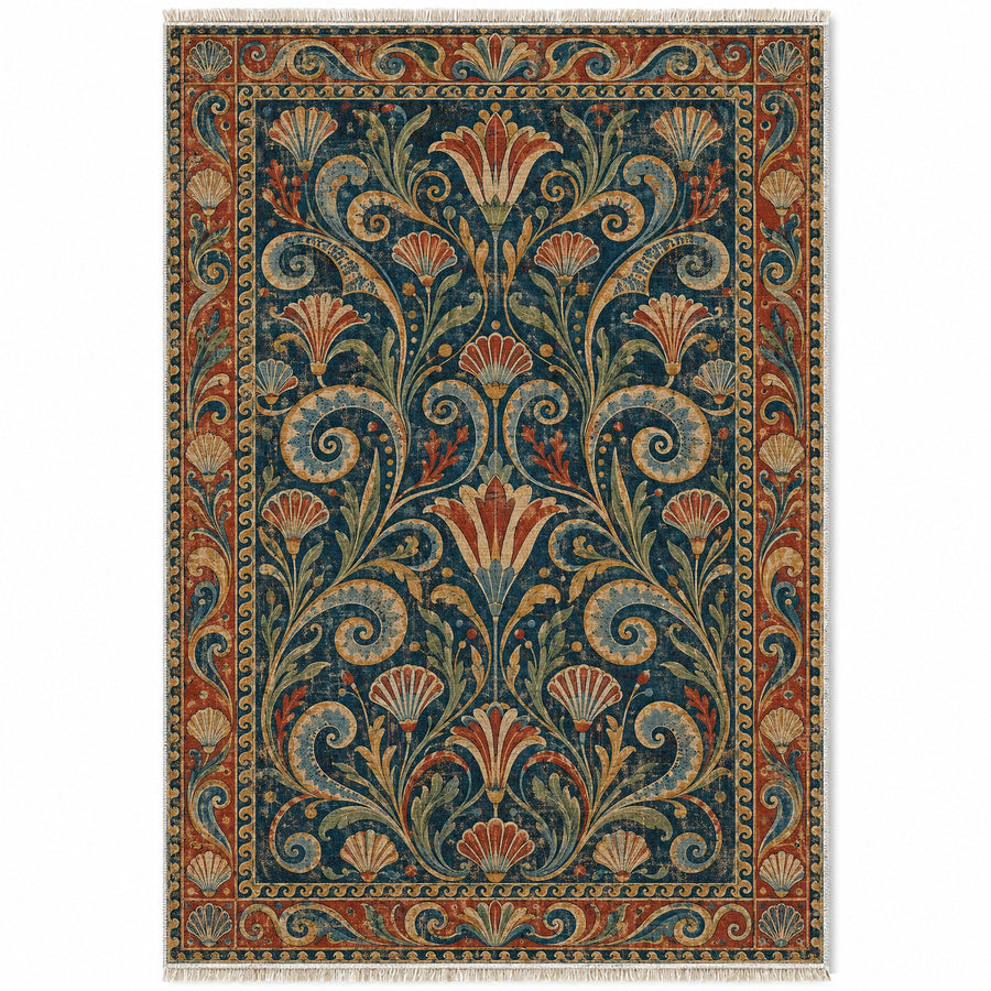 Marine Garden Indigo & Rust Mediterranean Washable Rug