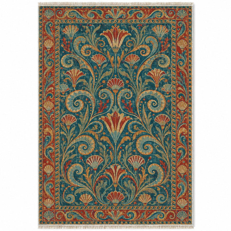 Marine Garden Peacock & Ochre Mediterranean Washable Rug
