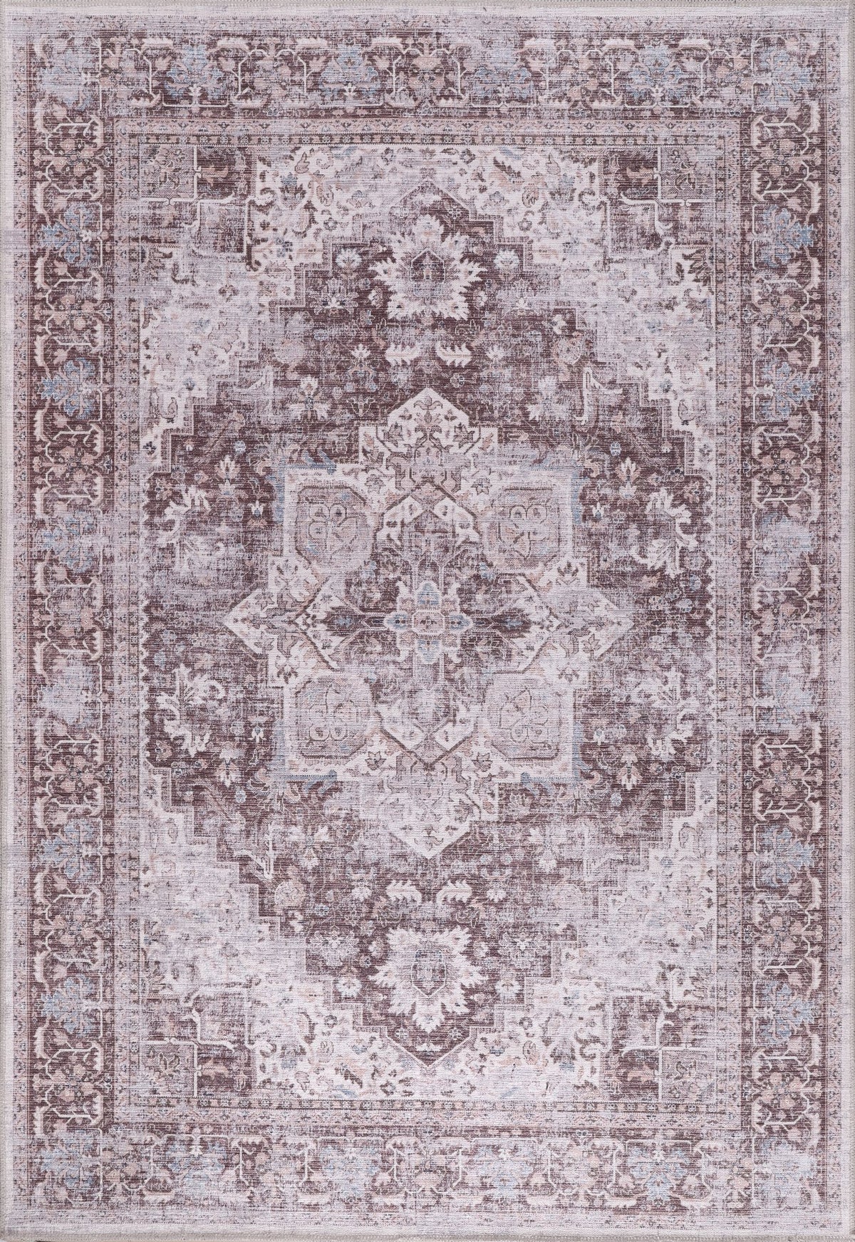 Mauve Grey Faded Medallion Washable Rug 1311 top view