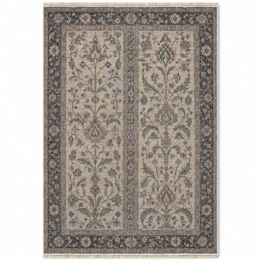 Meğri Panels Graphite & Linen Anatolian Washable Rug