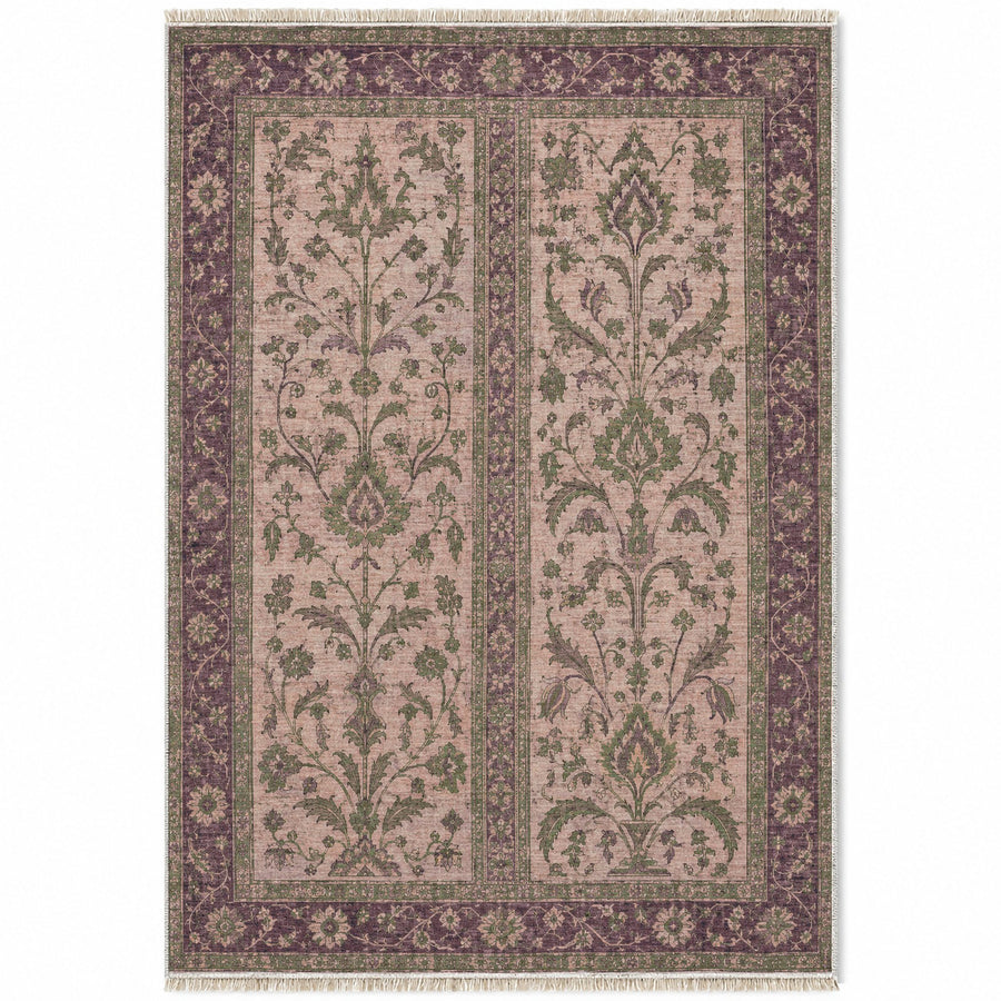Meğri Panels Rose & Olive Anatolian Washable Rug