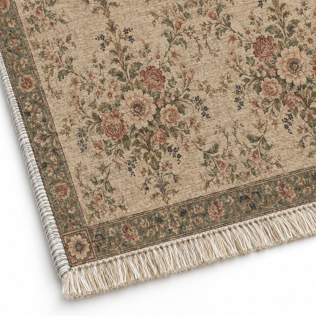 Meadow Heritage Beige & Grey washable rug close-up of the printed chenille