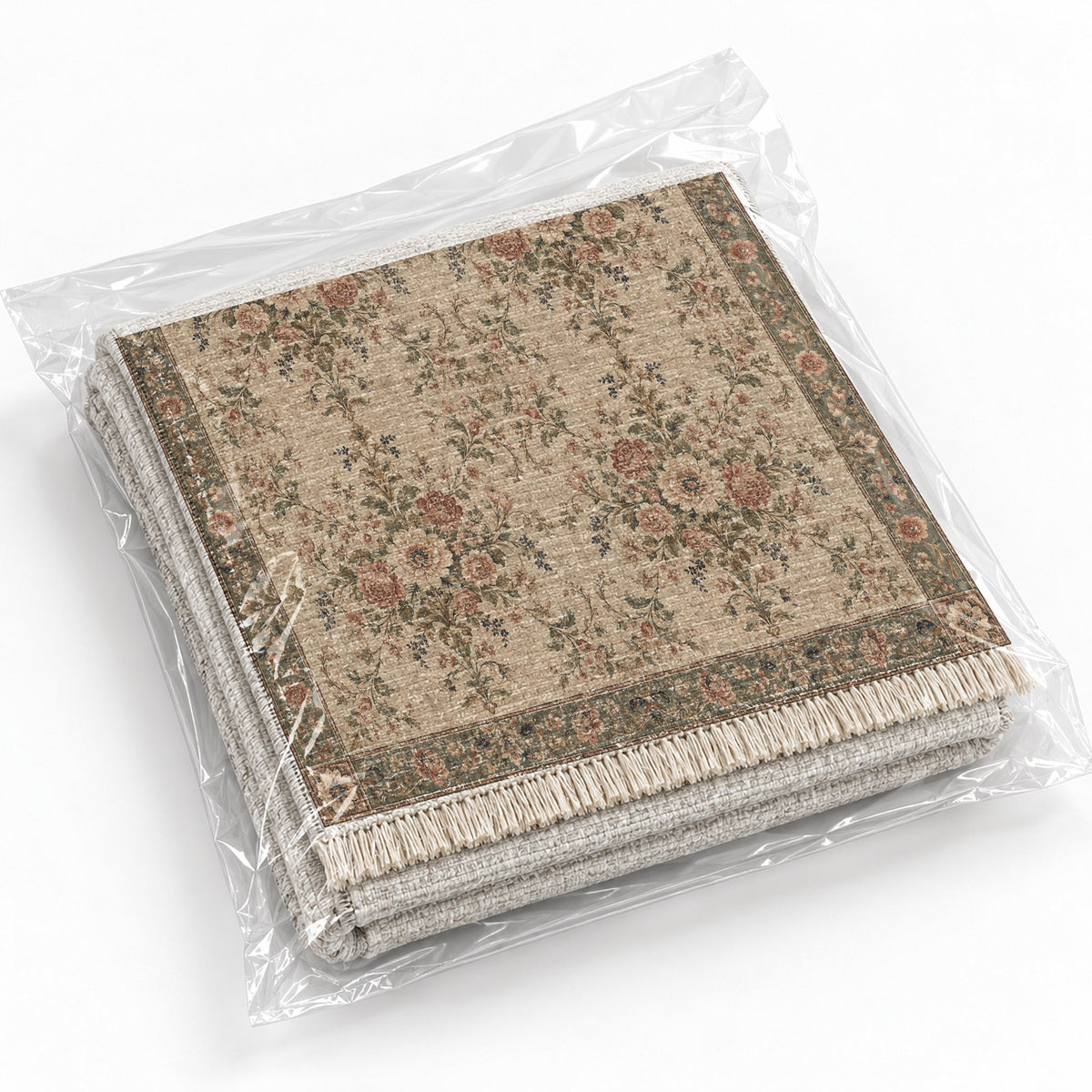 Meadow Heritage Beige & Grey washable rug rolled and packaged