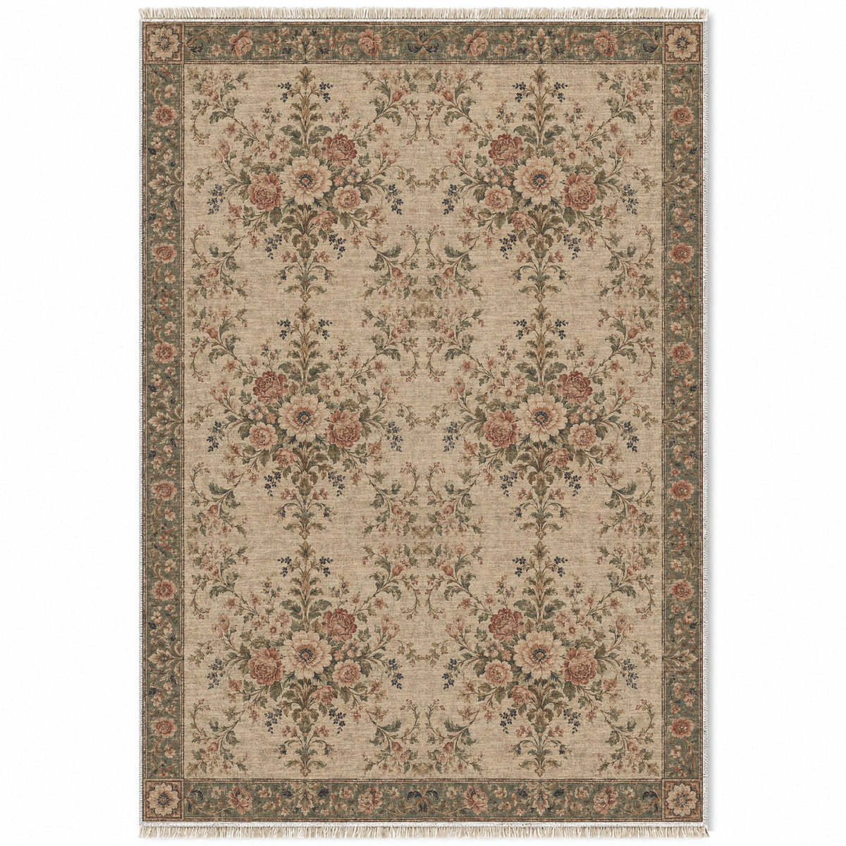 Meadow Heritage Beige & Grey washable rug top view