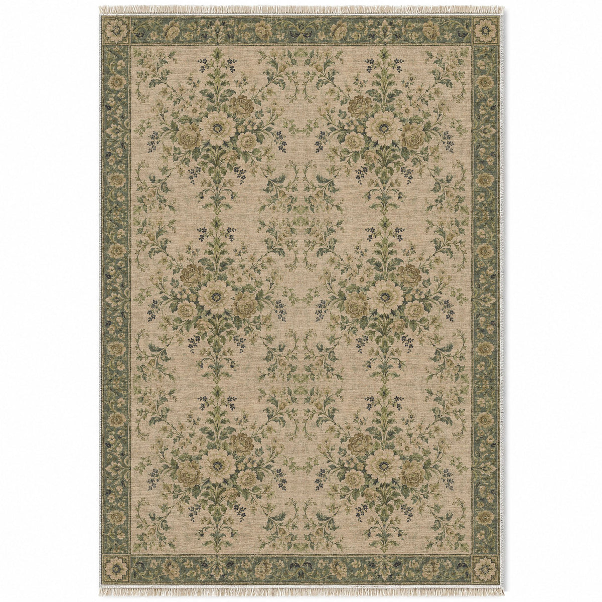 Meadow Heritage Olive & Ochre washable rug top view