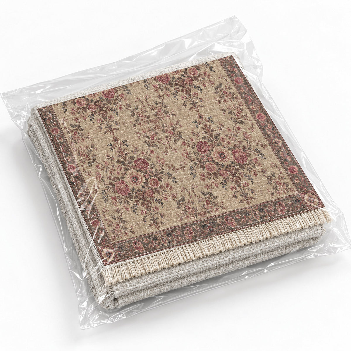 Meadow Heritage Rose & Mineral washable rug rolled and packaged