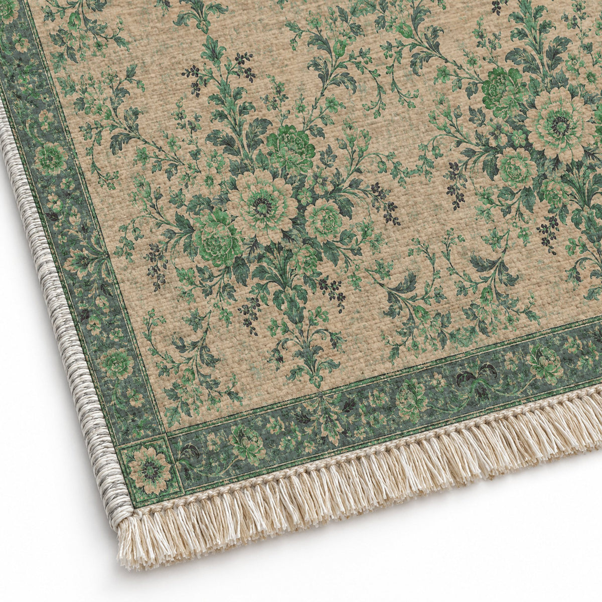 Meadow Heritage Teal & Plum washable rug close-up of the printed chenille