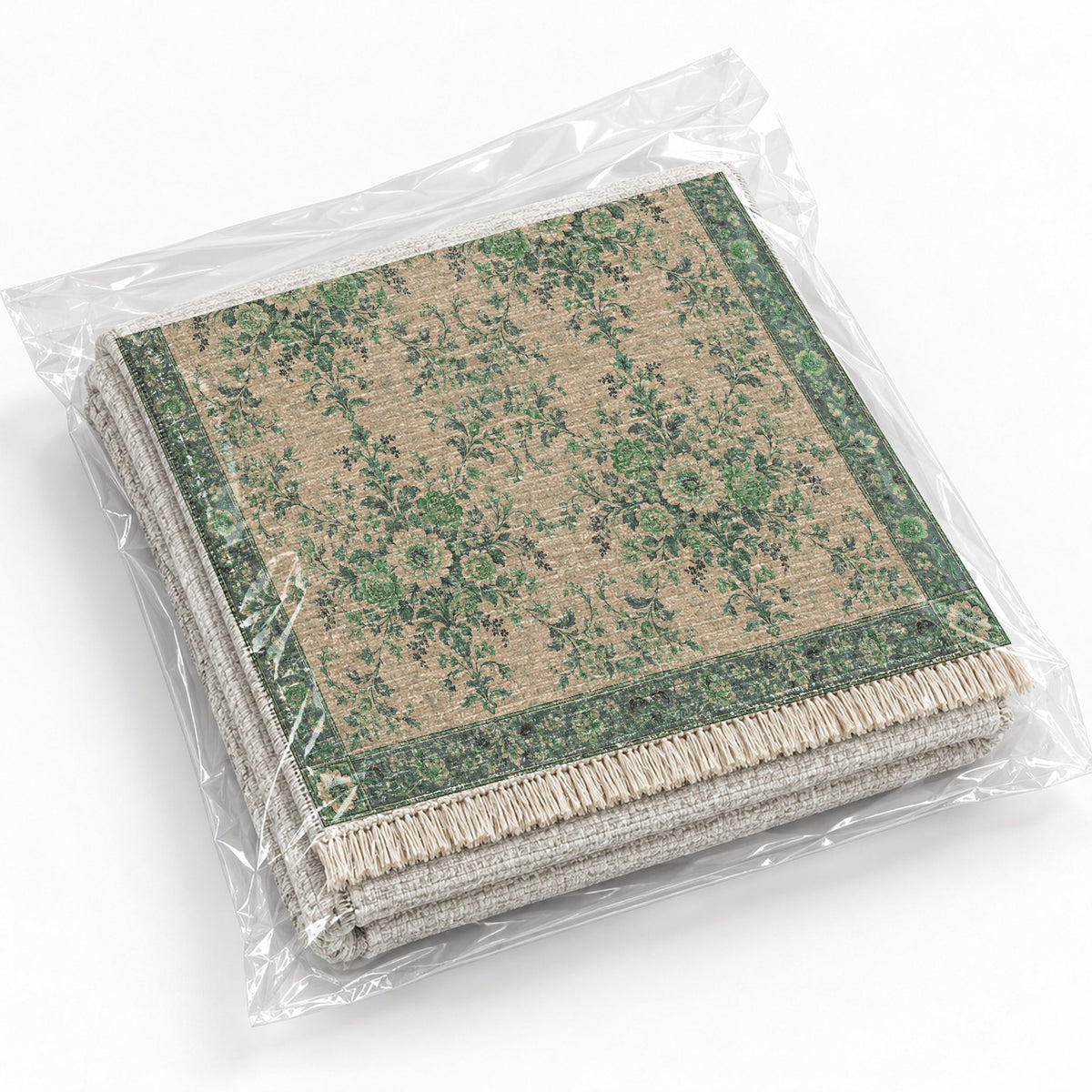 Meadow Heritage Teal & Plum washable rug rolled and packaged