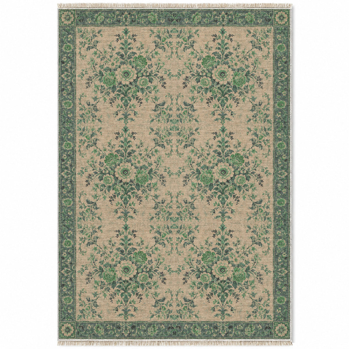 Meadow Heritage Teal & Plum washable rug top view