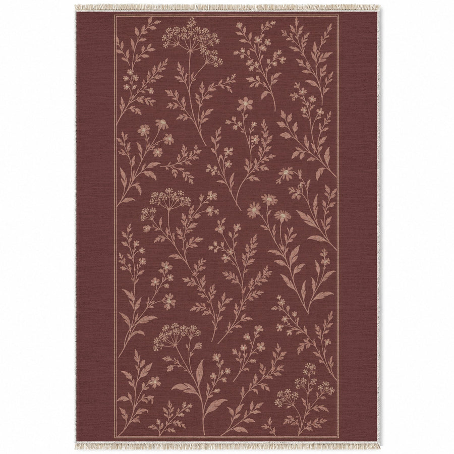 Meadow Sprigs Burgundy & Blush Botanical Washable Rug