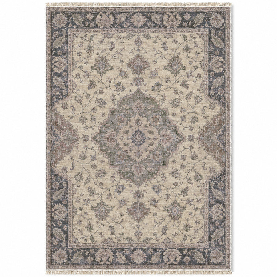 Medallion Reverie Graphite & Linen Ushak Washable Rug