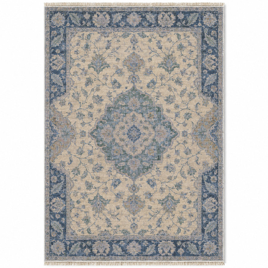 Medallion Reverie Mineral Blue Ushak Washable Rug