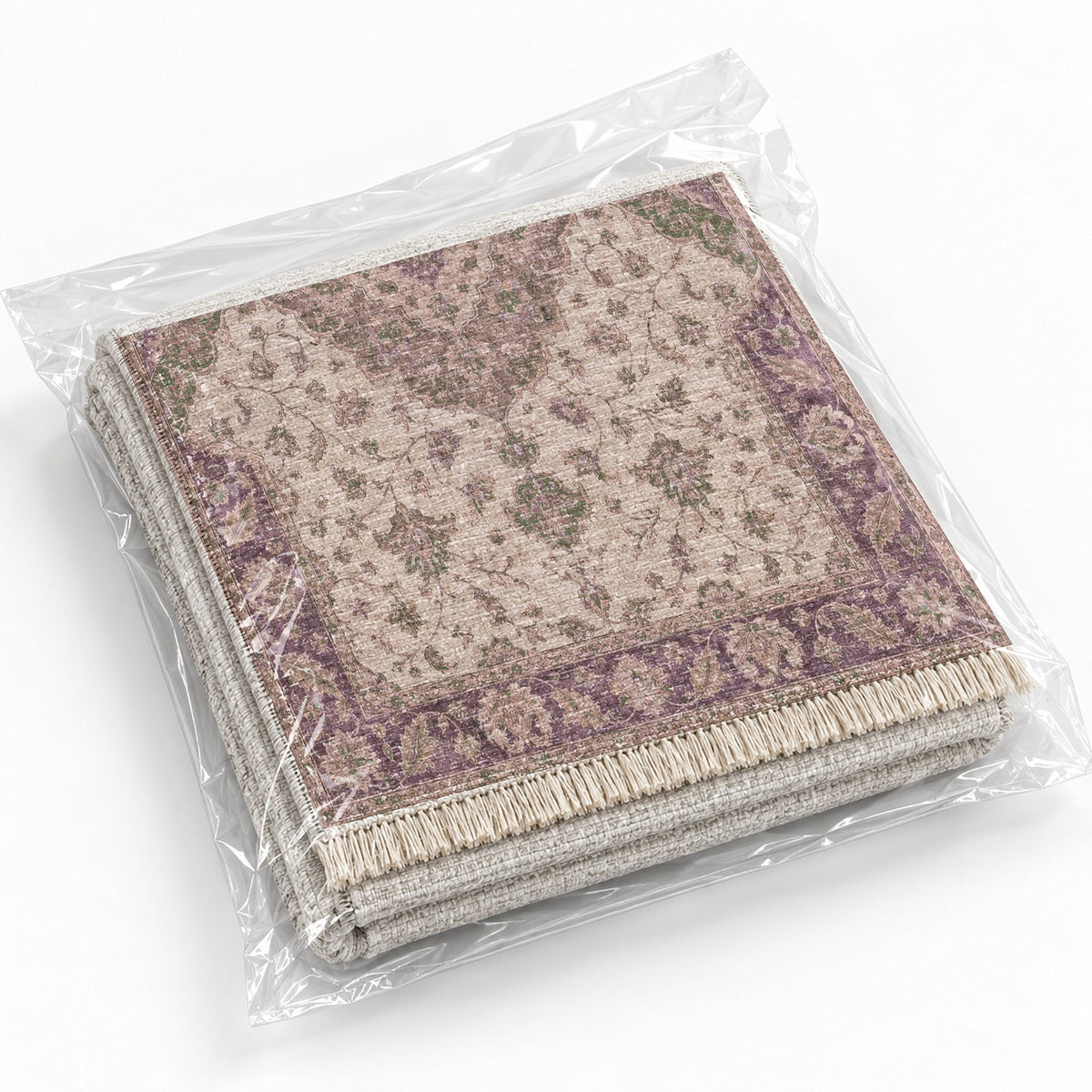 Medallion Reverie Rose & Olive washable rug rolled and packaged