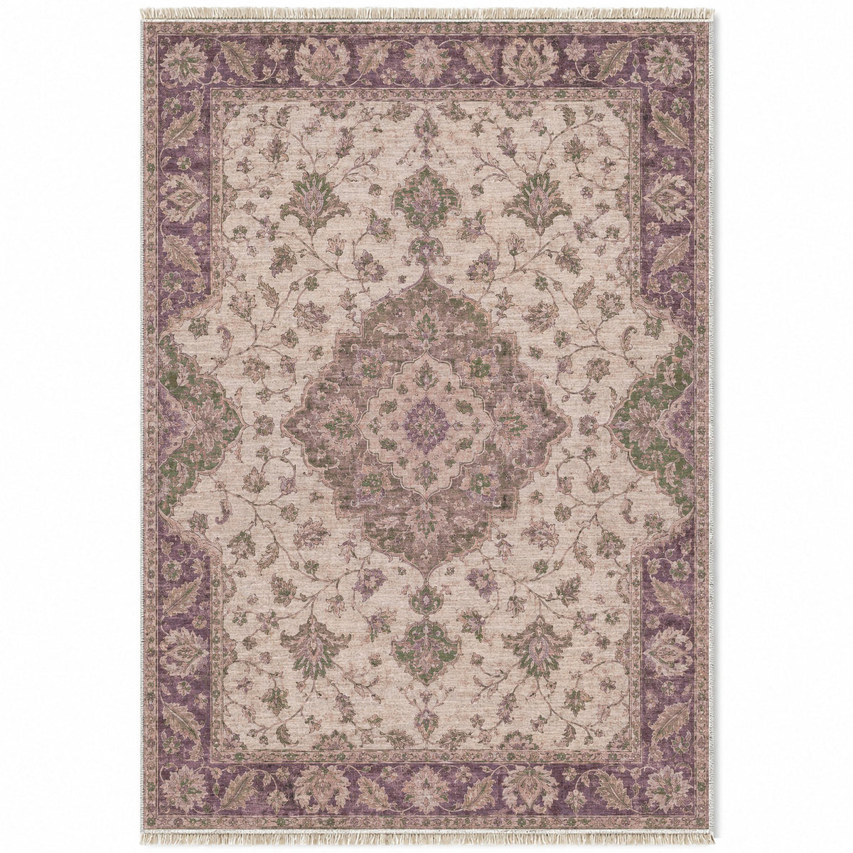Medallion Reverie Rose & Olive washable rug top view