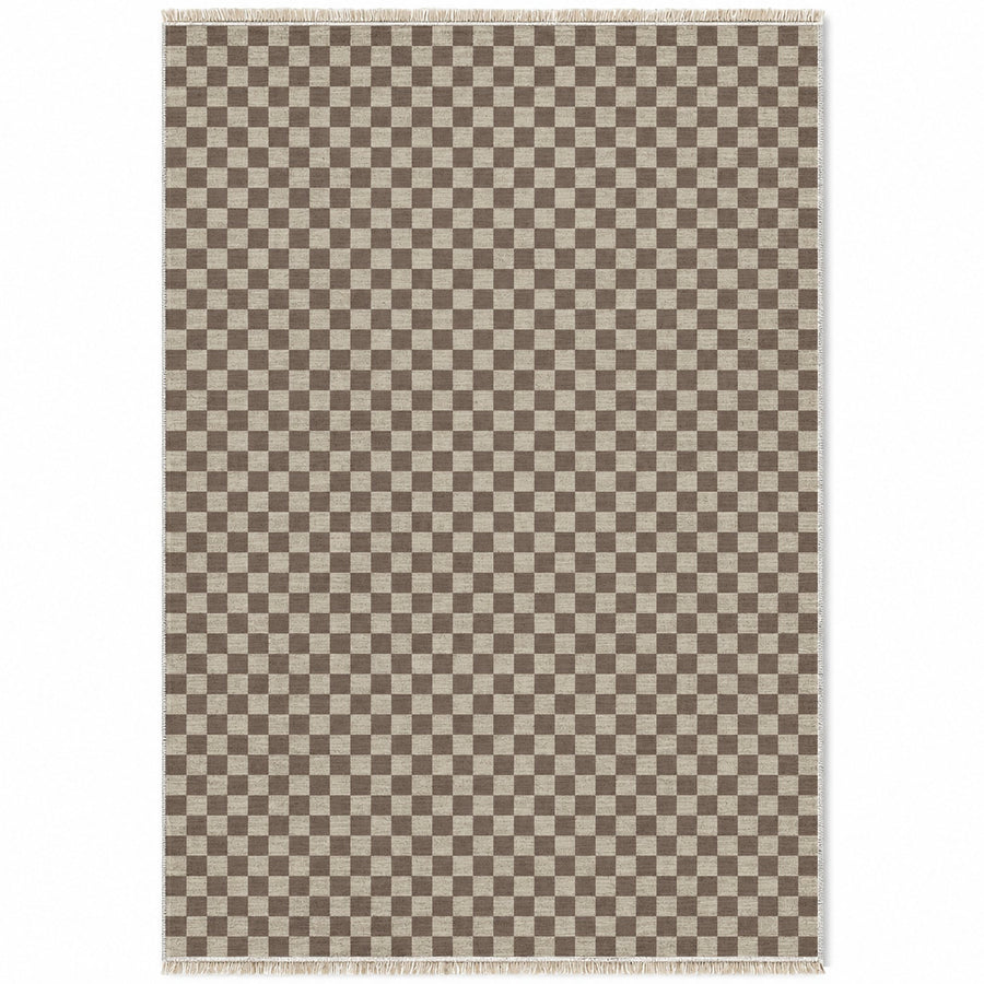Micro Check Ivory & Cocoa Washable Rug