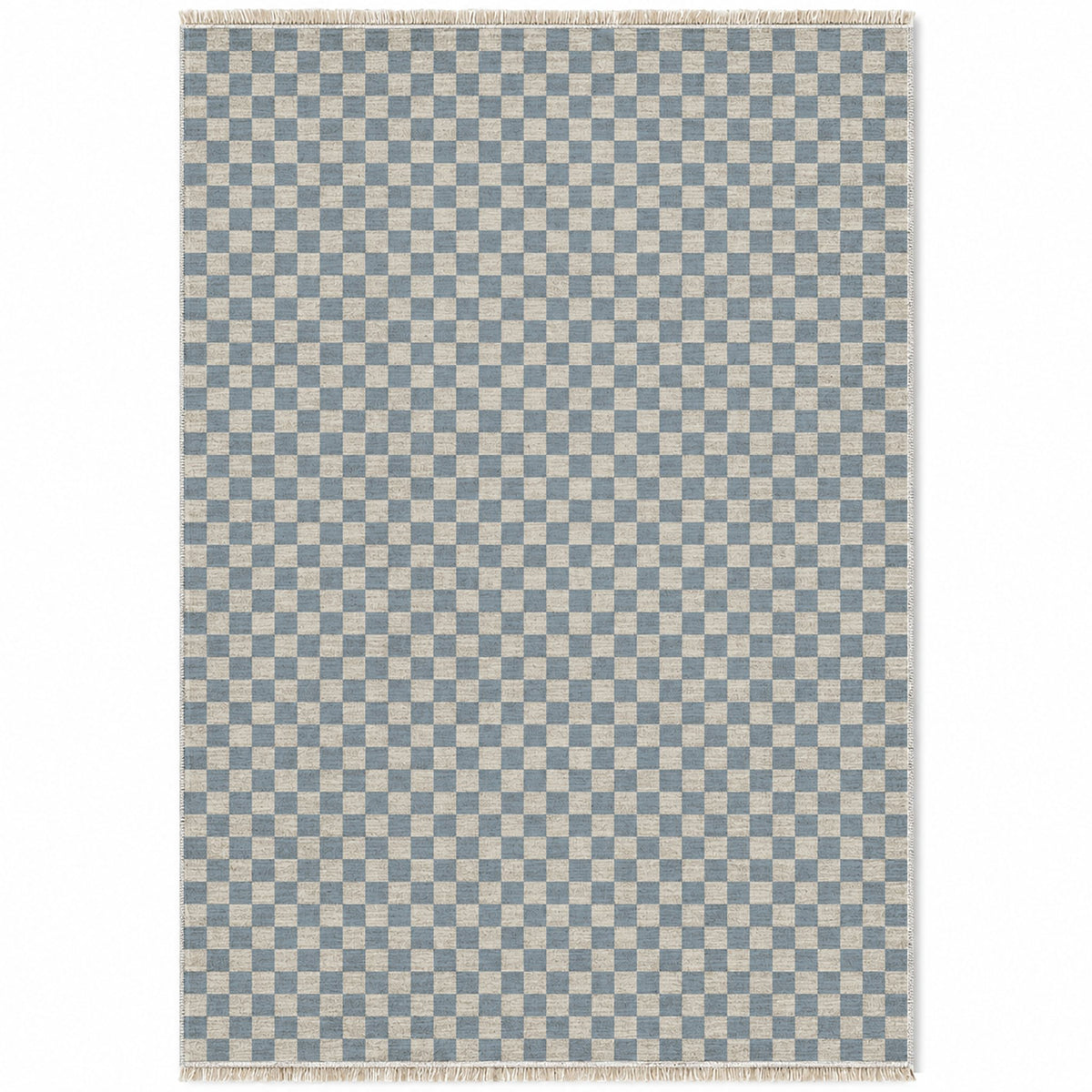 Micro Check Ivory & Dusty Blue washable rug top view