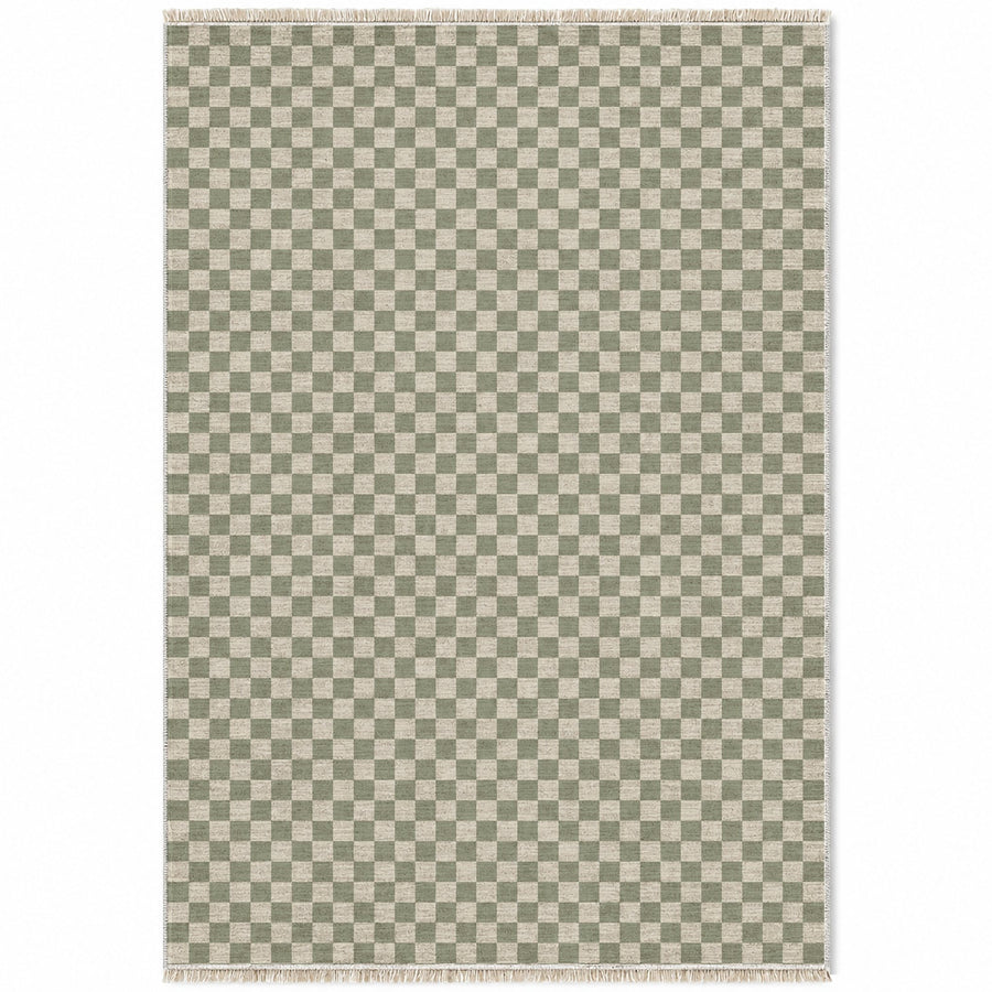 Micro Check Ivory & Sage Washable Rug