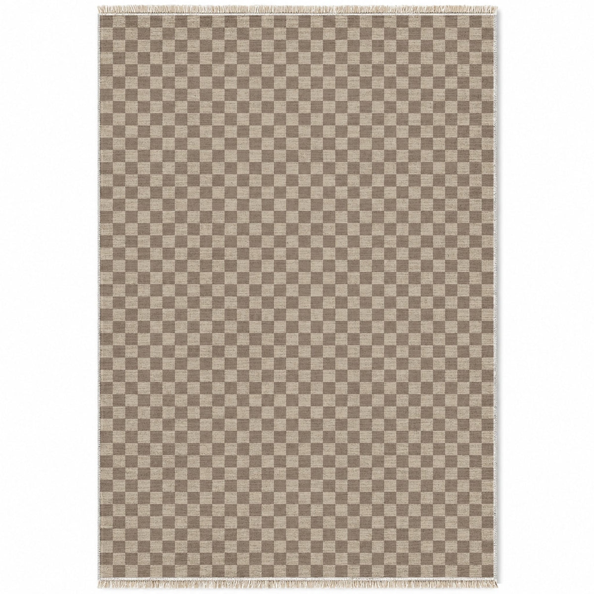 Micro Check Oat & Taupe washable rug top view