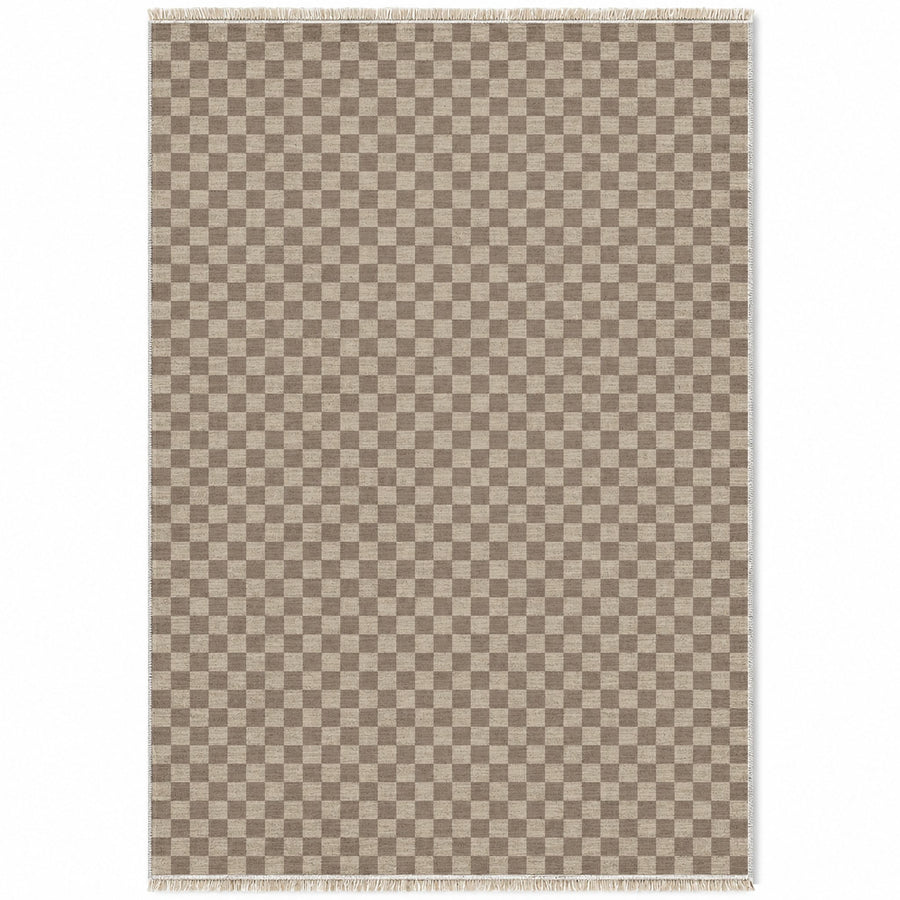 Micro Check Oat & Taupe Washable Rug