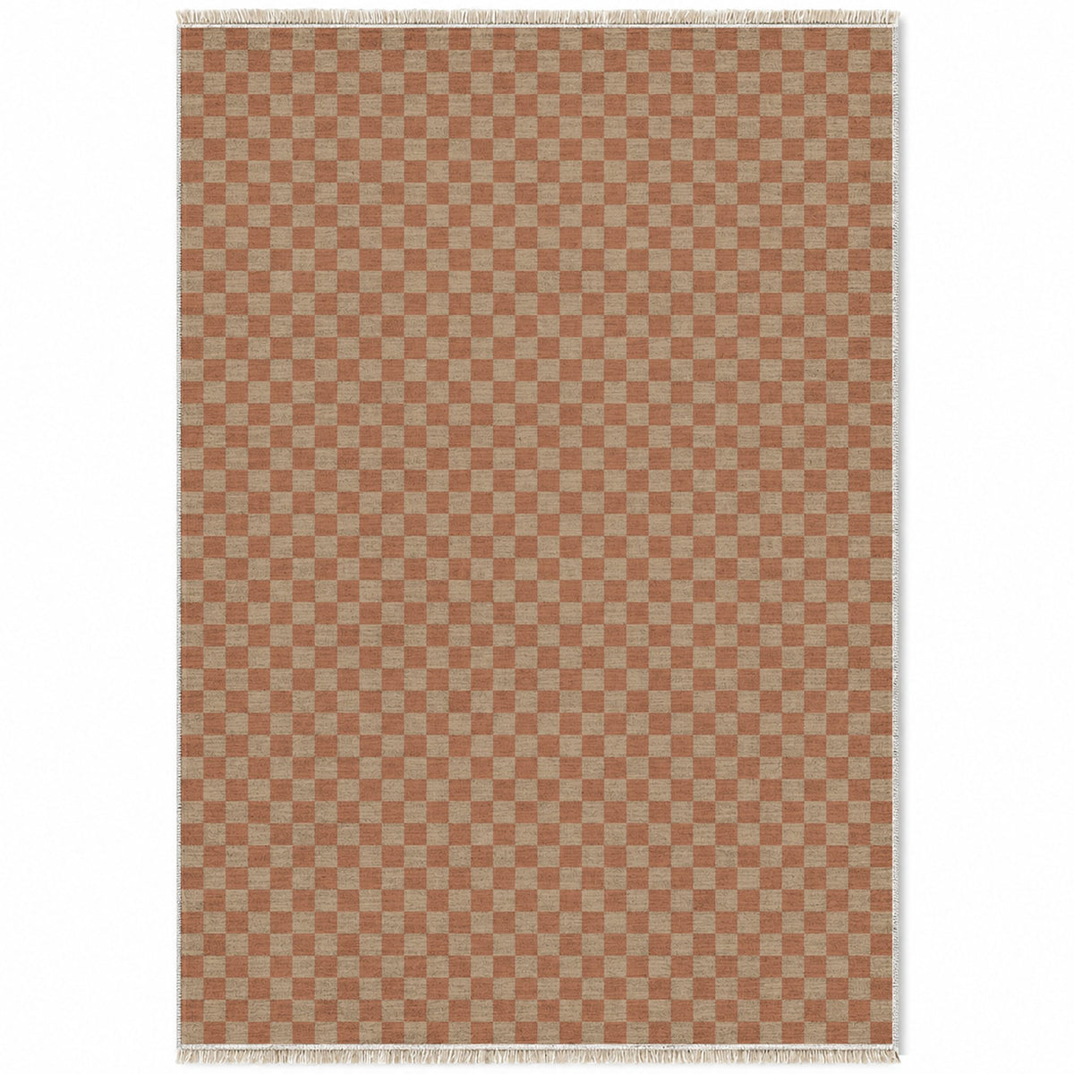 Micro Check Sand & Terracotta washable rug top view