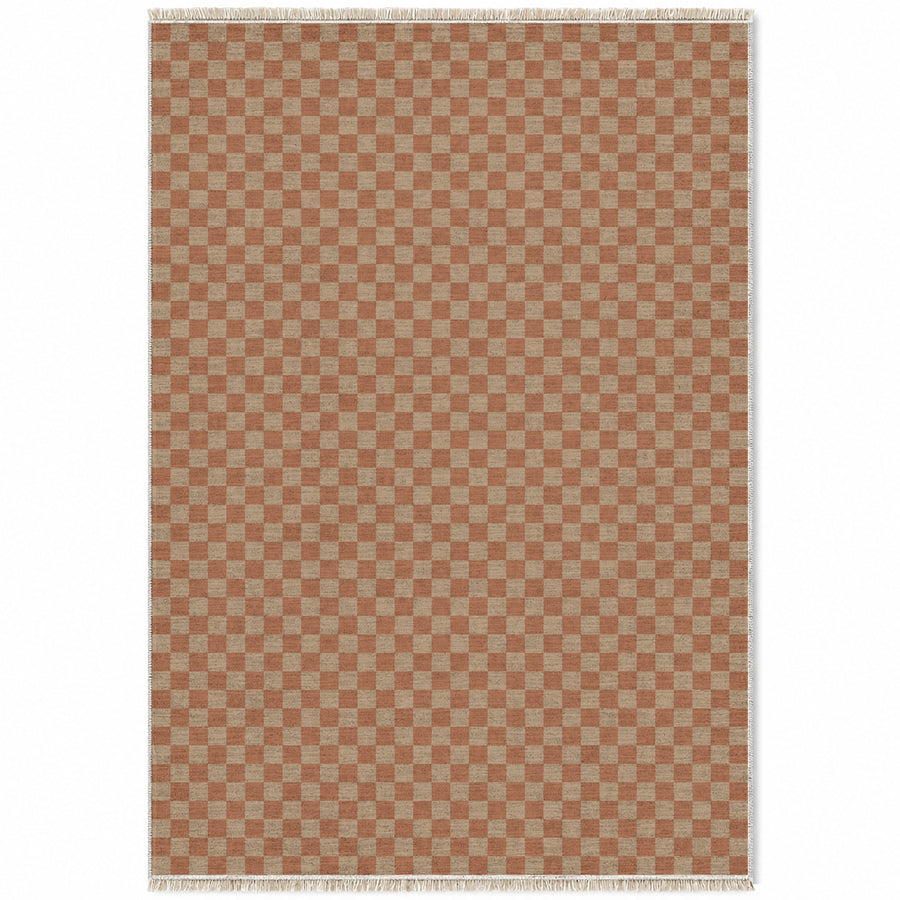 Micro Check Sand & Terracotta Washable Rug
