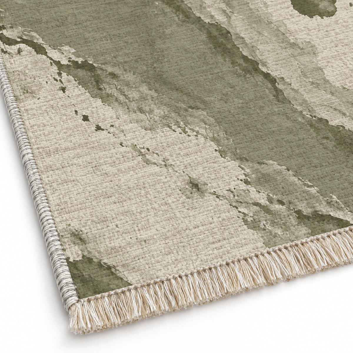 Mineral Drift Ivory & Sage washable rug close-up of the printed chenille
