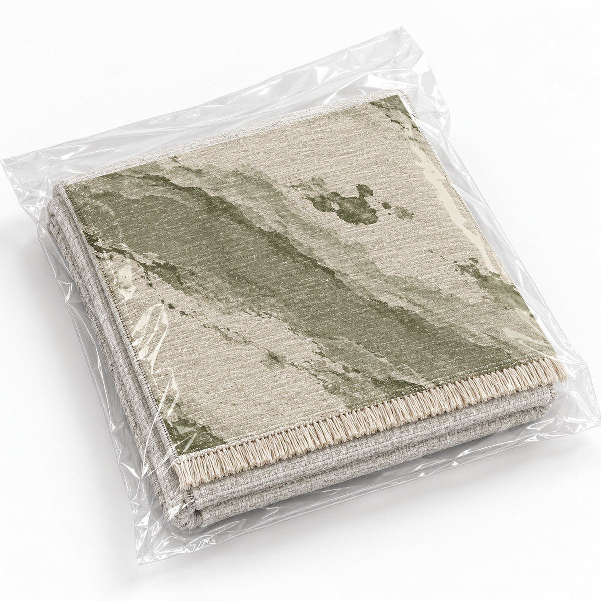Mineral Drift Ivory & Sage washable rug rolled and packaged
