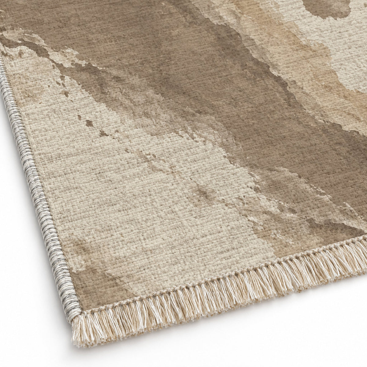 Mineral Drift Ivory & Taupe washable rug close-up of the printed chenille