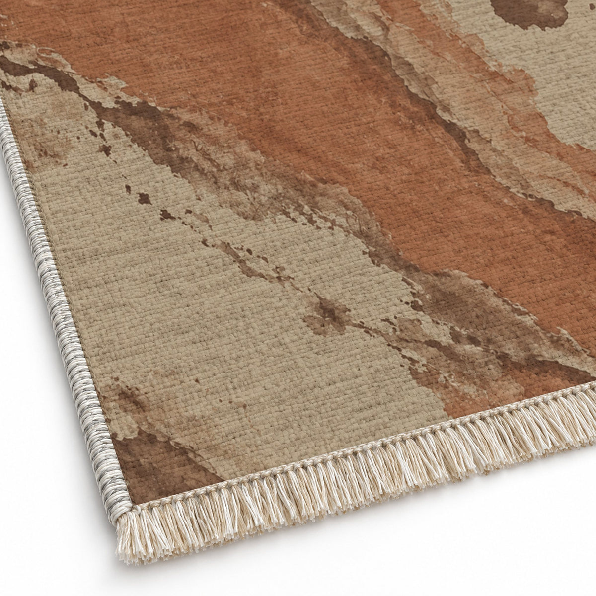 Mineral Drift Sand & Terracotta washable rug close-up of the printed chenille