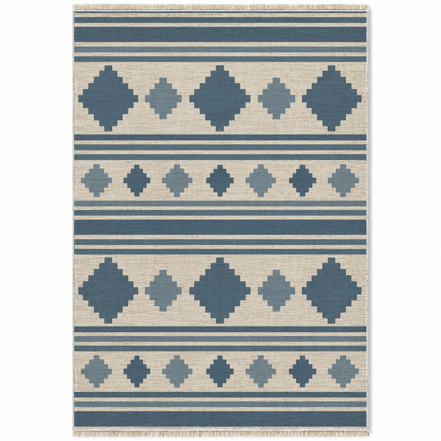 Mini Kilim Ivory & Denim Stripe Washable Rug