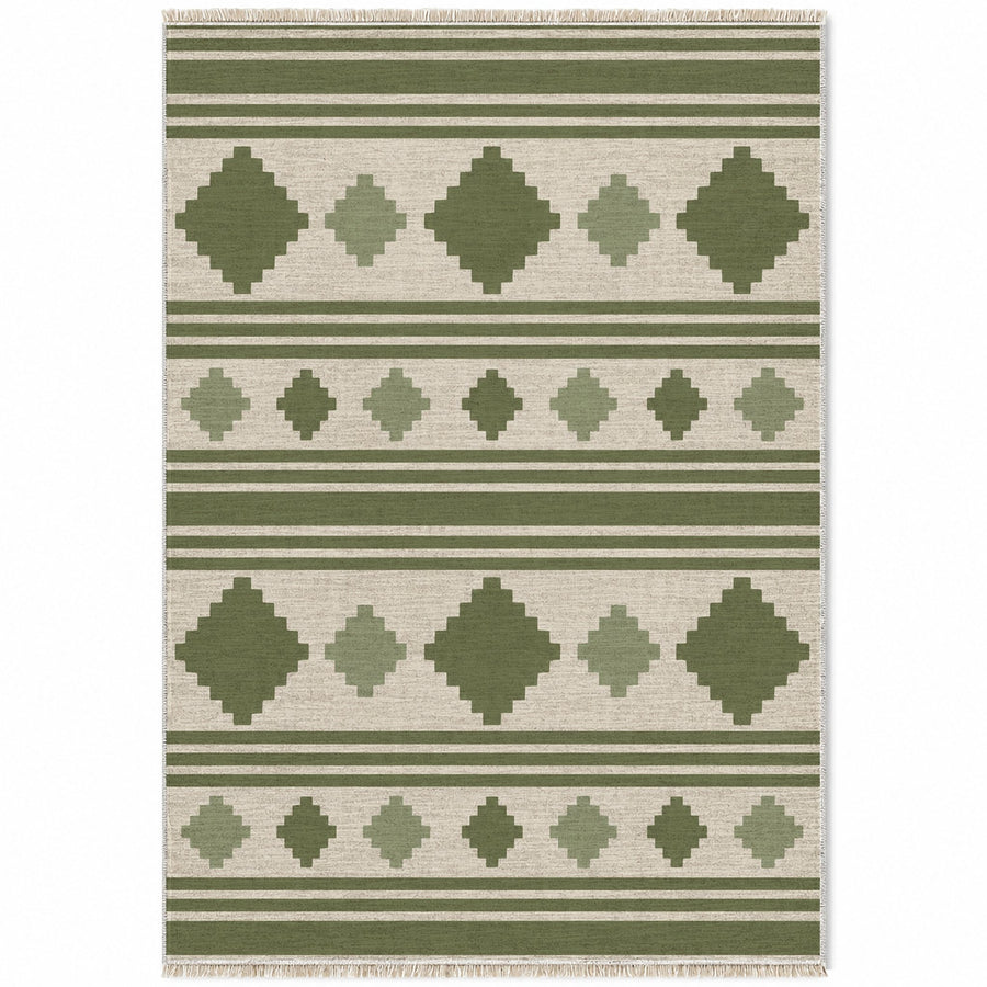 Mini Kilim Ivory & Olive Stripe Washable Rug