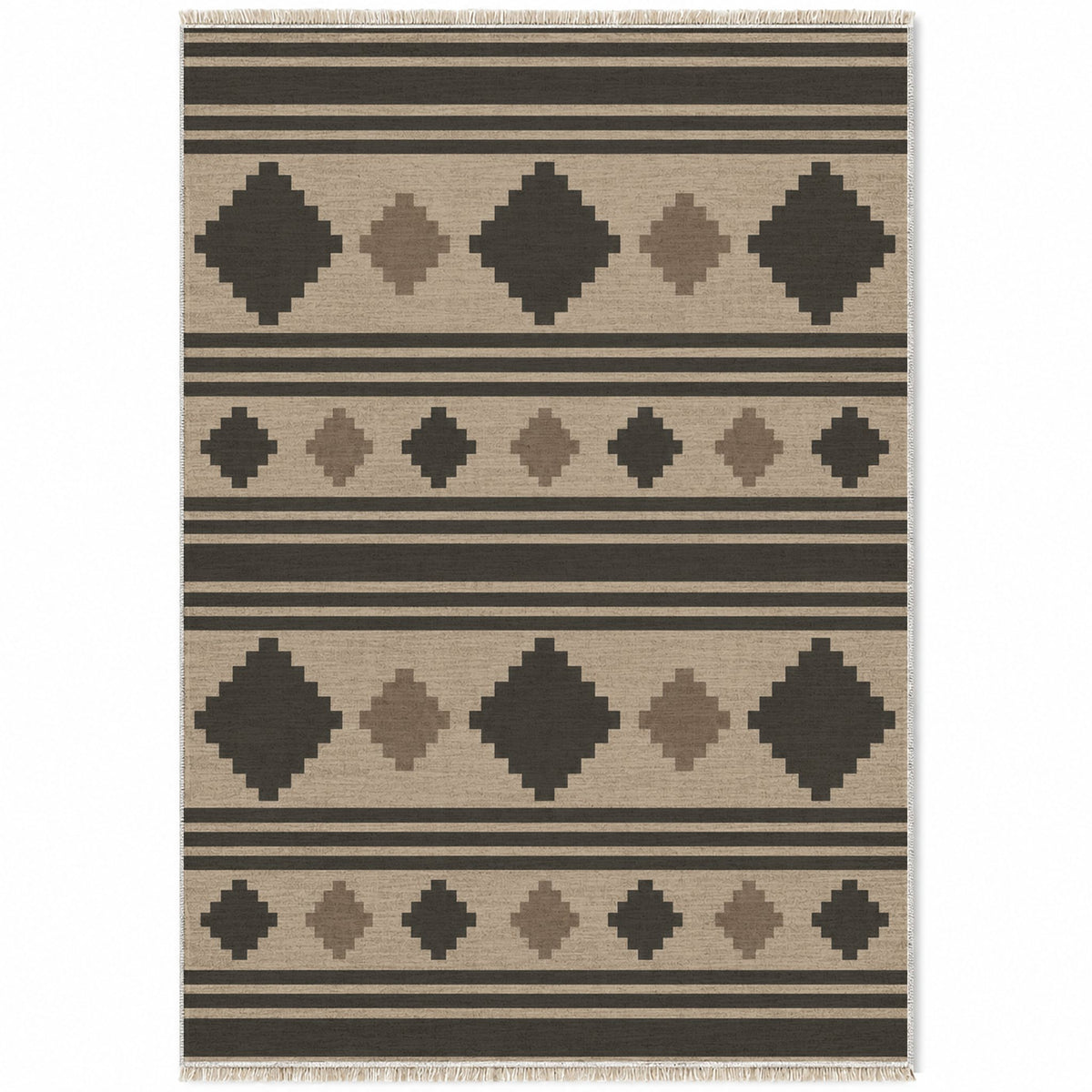 Mini Kilim Oat & Charcoal washable rug top view