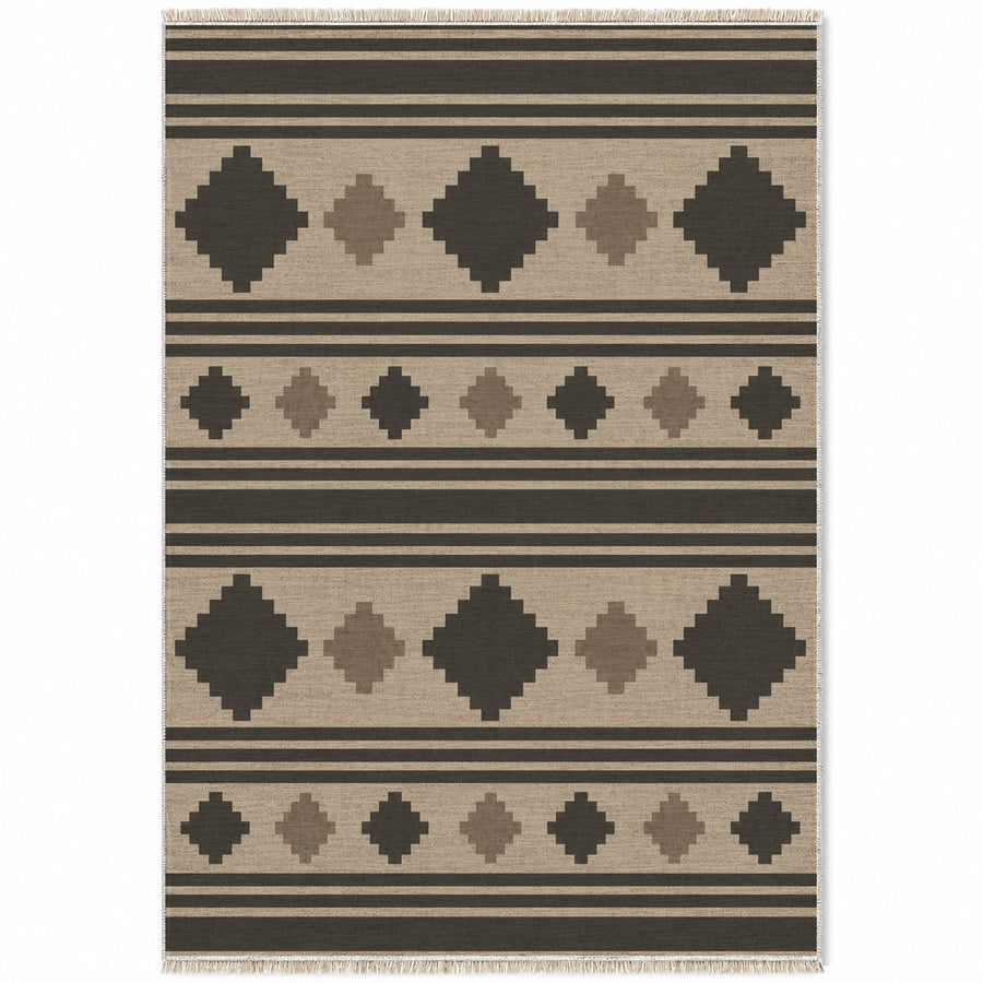 Mini Kilim Oat & Charcoal Stripe Washable Rug