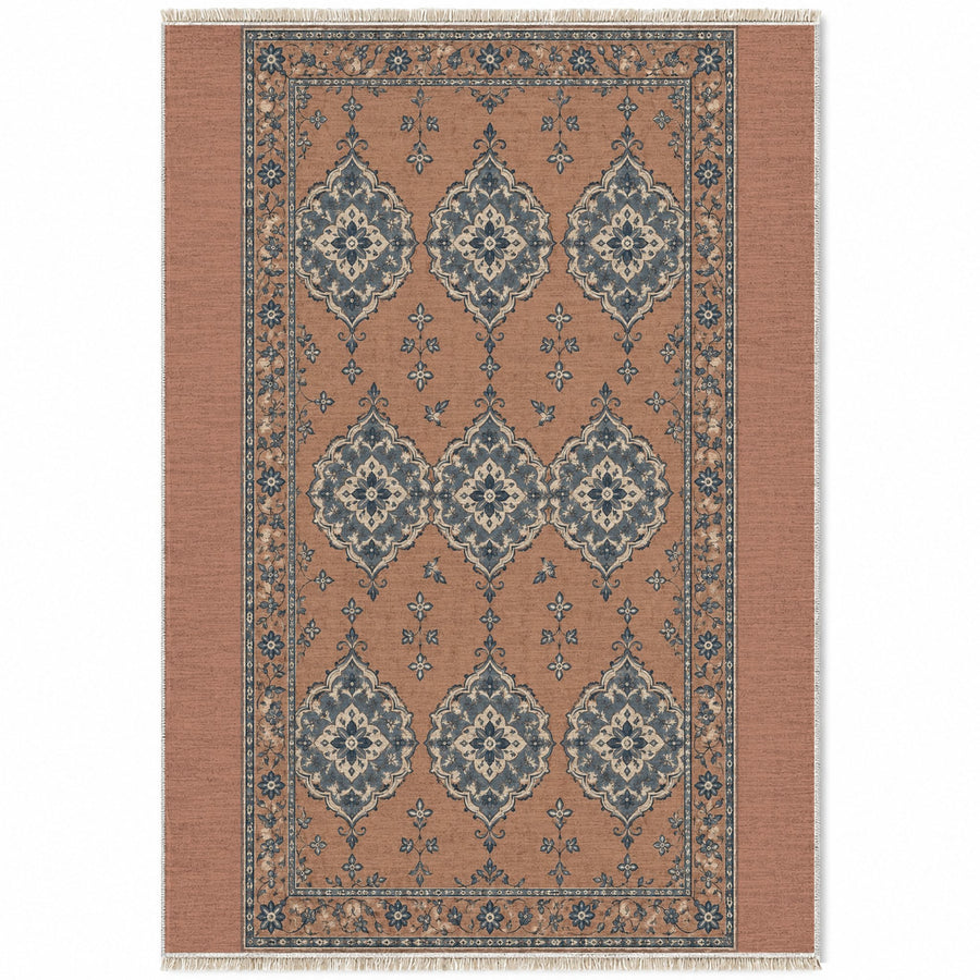 Mini Medallions Clay & Denim Vintage Washable Rug