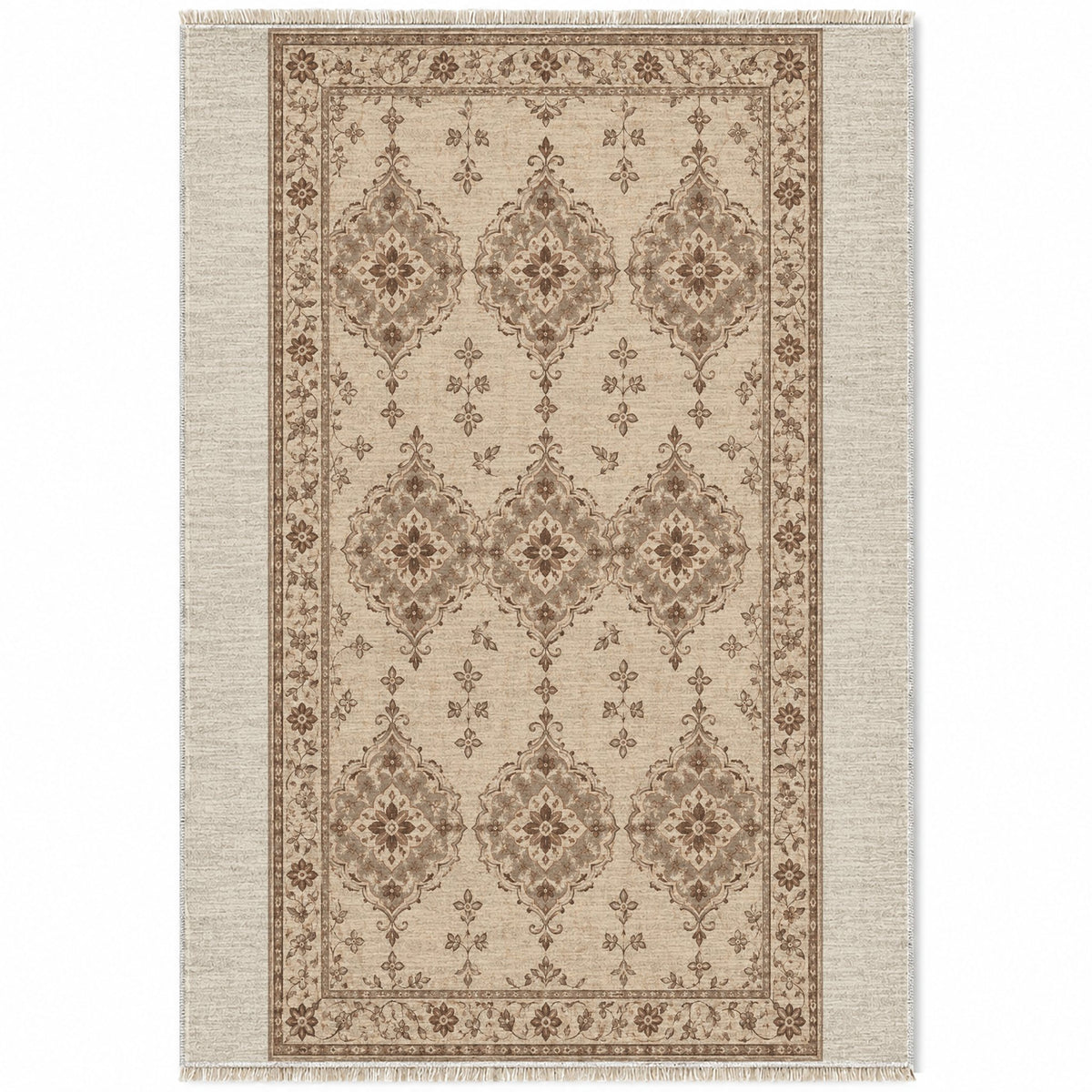Mini Medallions Ivory & Taupe washable rug top view
