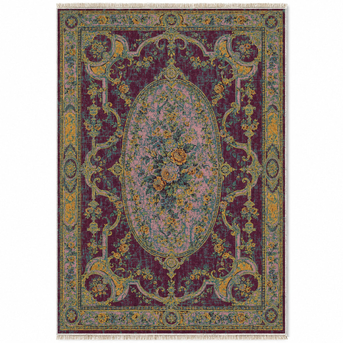 Mirror Gallery Burgundy & Teal washable rug top view