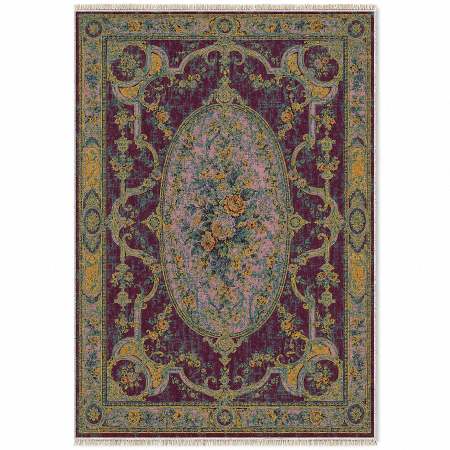 Mirror Gallery Burgundy & Teal French Aubusson Washable Rug