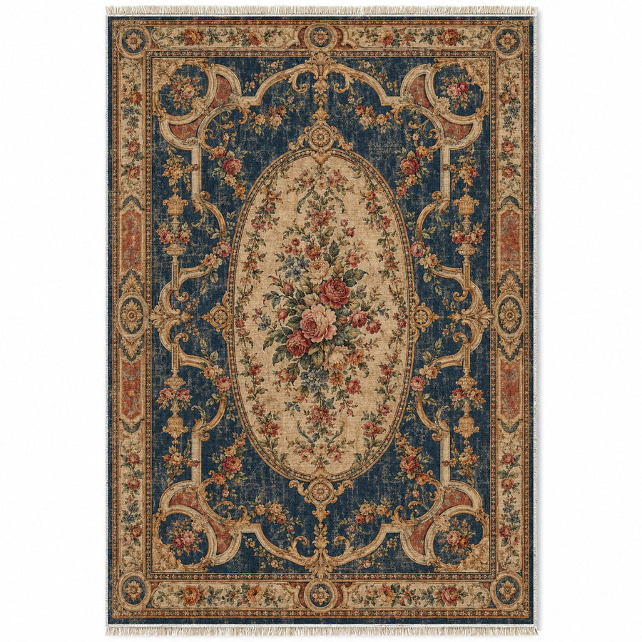 Mirror Gallery Indigo & Rust French Aubusson Washable Rug