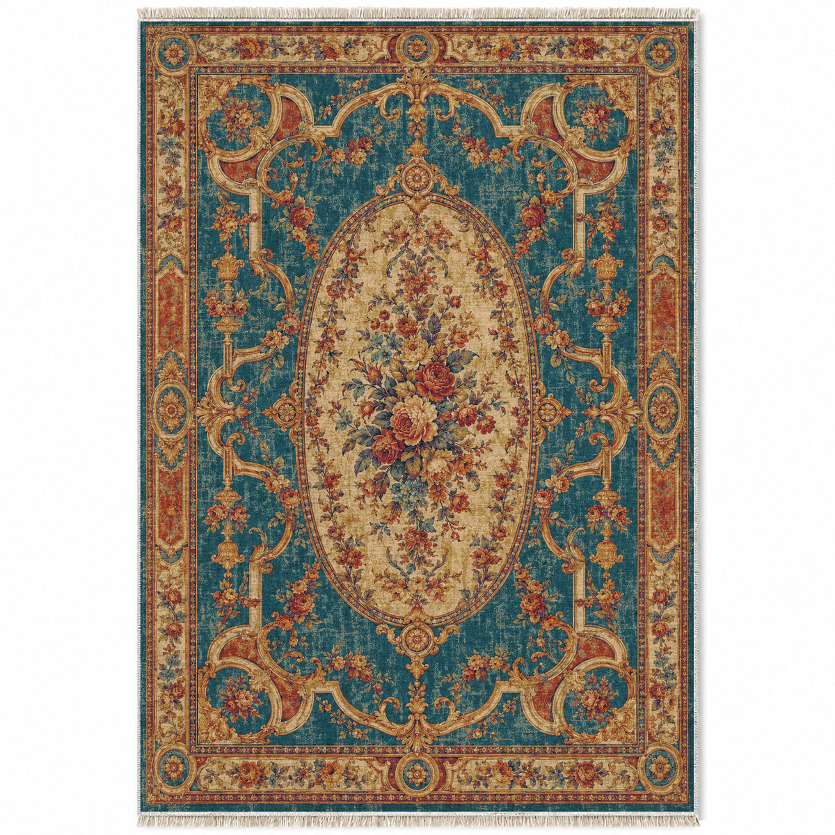 Mirror Gallery Peacock & Ochre washable rug top view