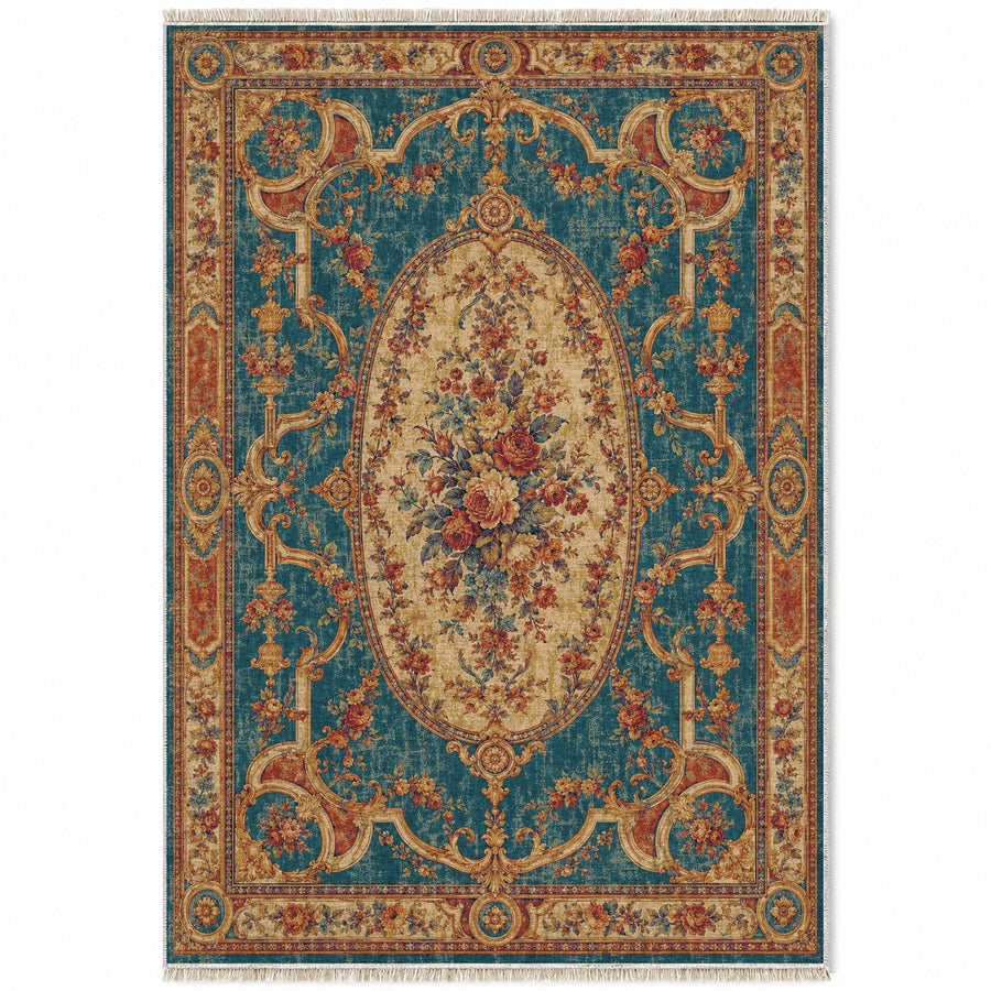 Mirror Gallery Peacock & Ochre French Aubusson Washable Rug