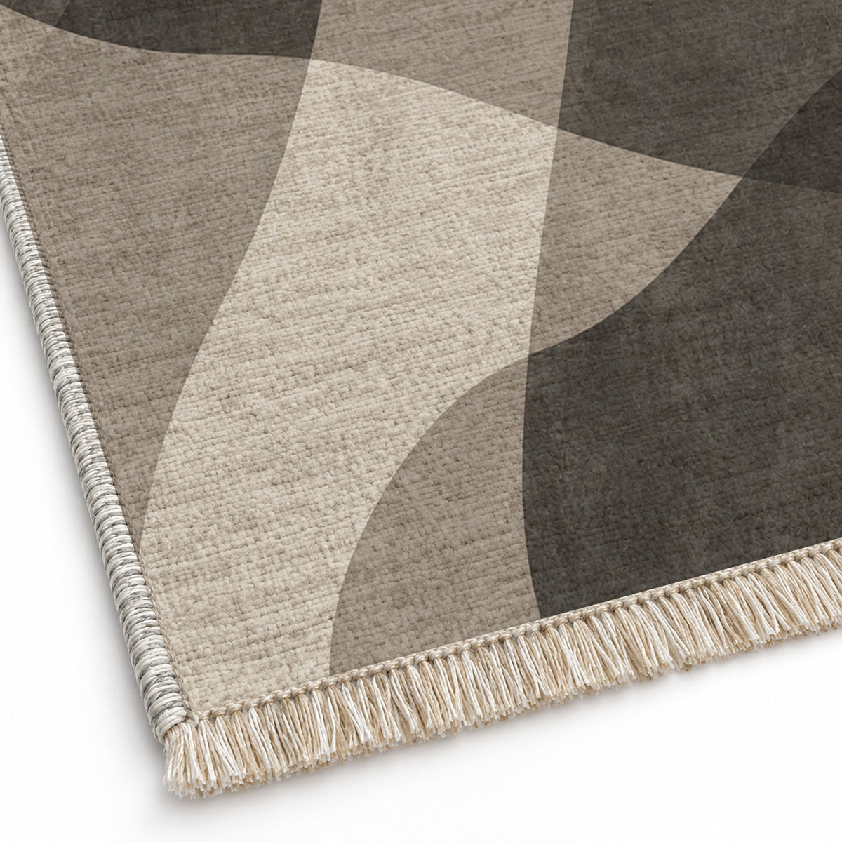 Mist Layers Greige & Charcoal washable rug close-up of the printed chenille