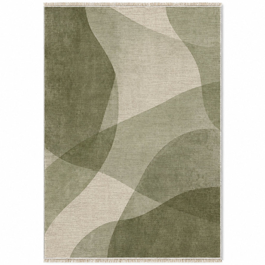 Mist Layers Ivory & Sage Abstract Washable Rug