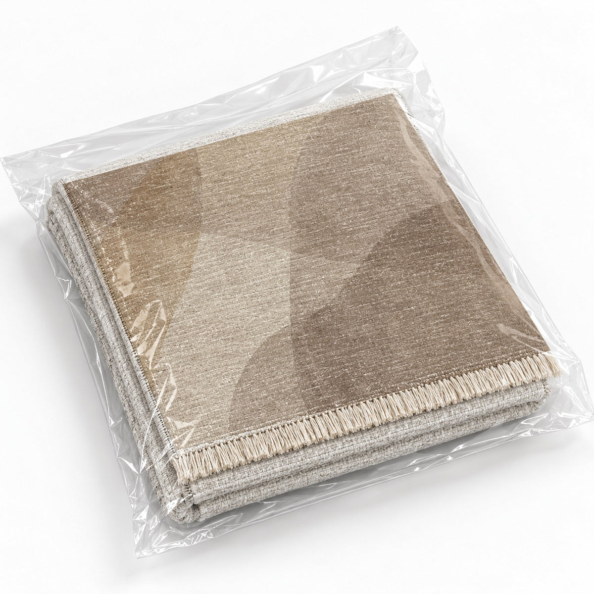 Mist Layers Ivory & Taupe washable rug rolled and packaged