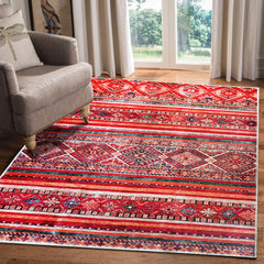 Rugs Depot 1322K – Machine Washable Red Tribal Kilim Rug | Multicolor Geometric Striped Carpet for Living Room, Bedroom & Dining