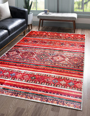 Rugs Depot 1322K – Machine Washable Red Tribal Kilim Rug | Multicolor Geometric Striped Carpet for Living Room, Bedroom & Dining