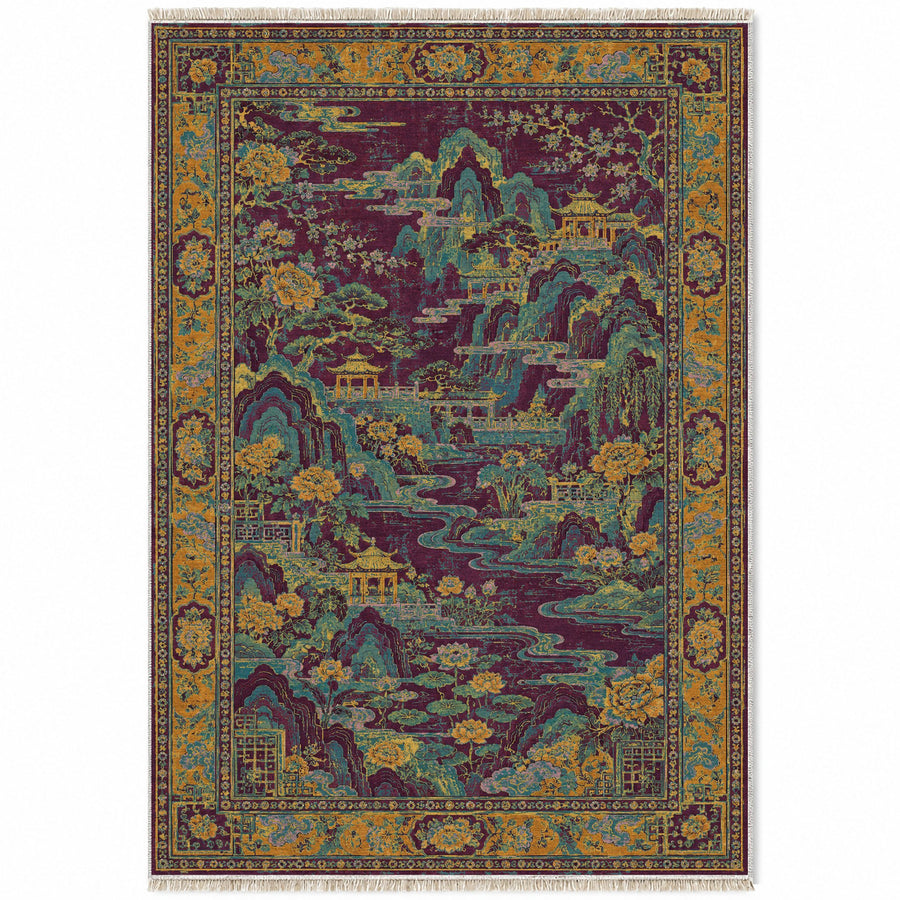 Mountain Pavilion Burgundy & Teal Oriental Washable Rug
