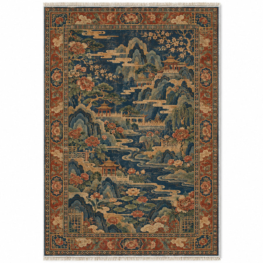 Mountain Pavilion Indigo & Rust Oriental Washable Rug