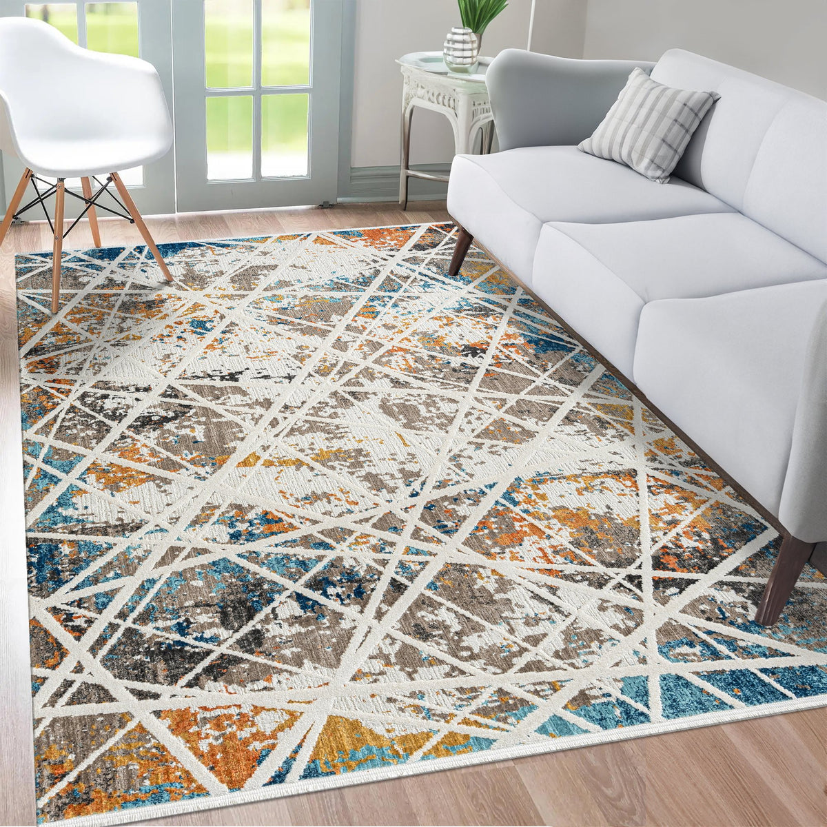 Multicolour Abstract Splash Area Rug in a living room