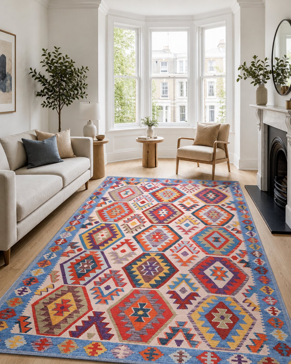 Multicolour Kilim Diamond Washable Rug in a living room