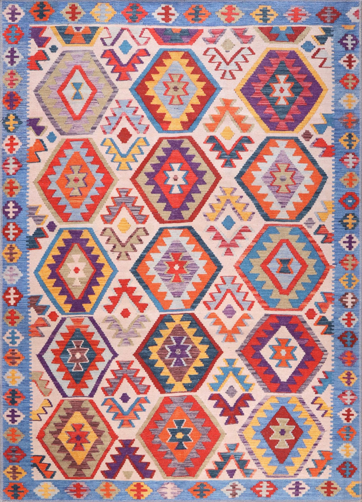 Multicolour Kilim Diamond Washable Rug 1315 top view